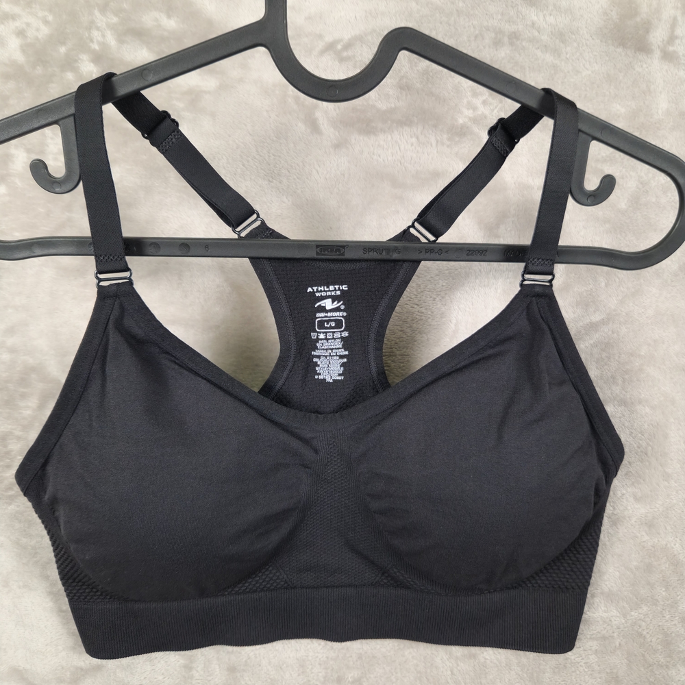 Athletic Works Dri-more Black Sports Bra With Pads And Adjustable Straps Size L
